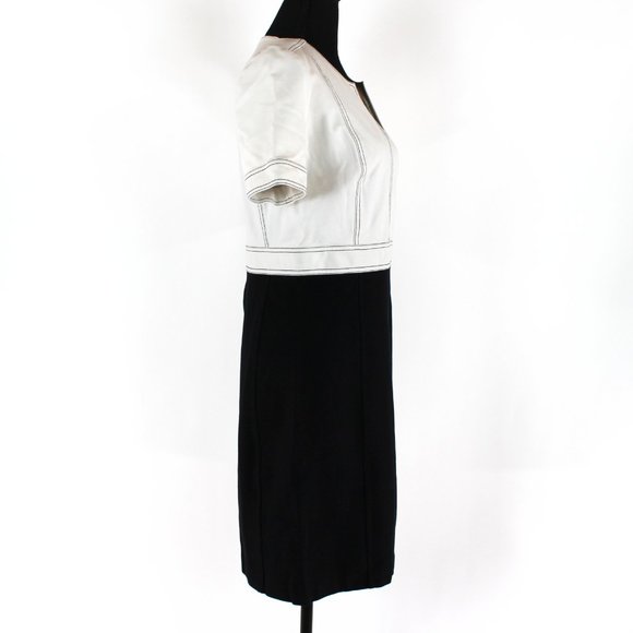 Tory Burch Colorblock Ivory Black Ponte V-Neckline Dress M Short Sleeve Mini - Picture 2 of 7